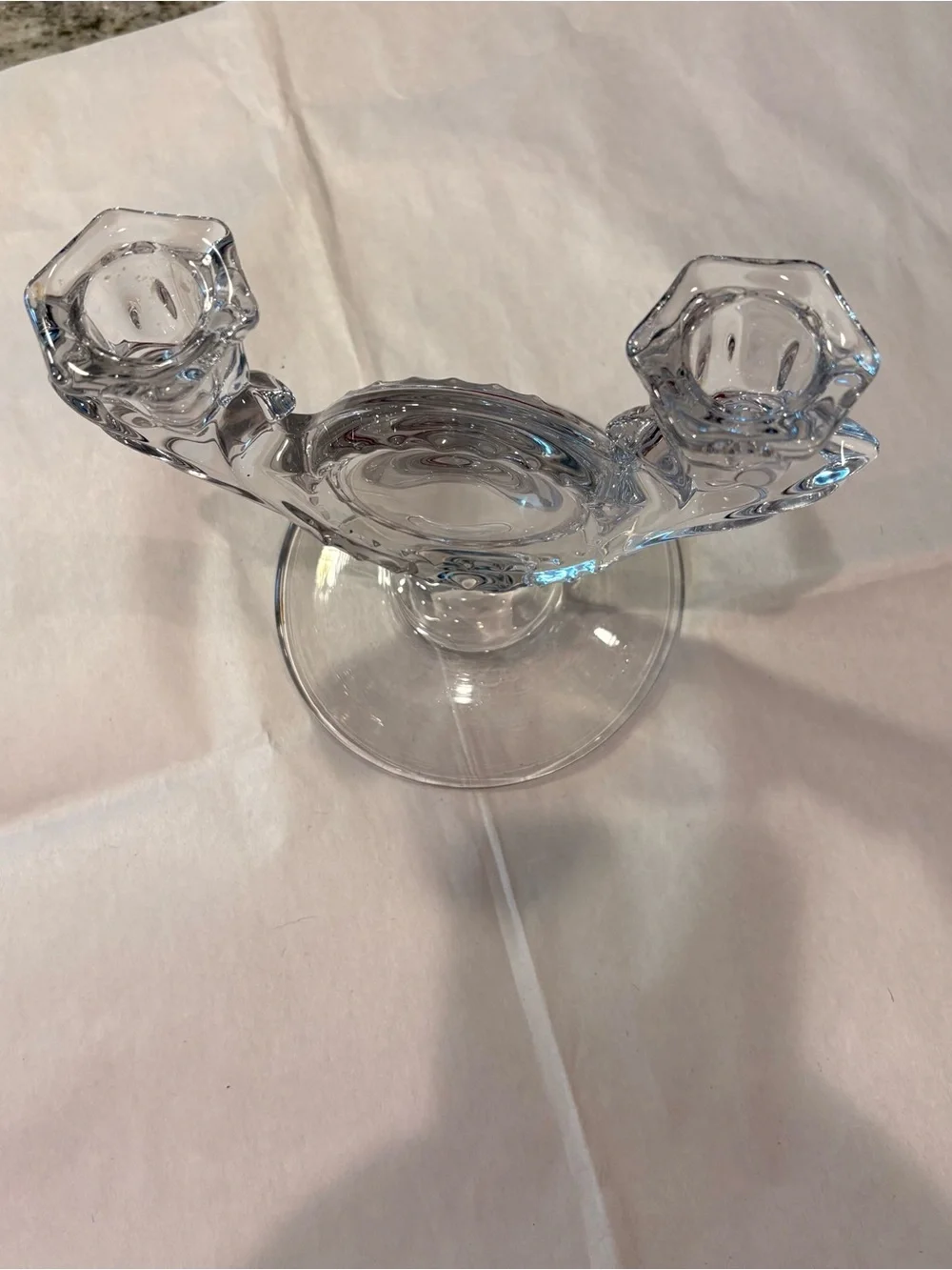 Vintage Duncan & Miller Clear Glass Double Taper Candle Holder